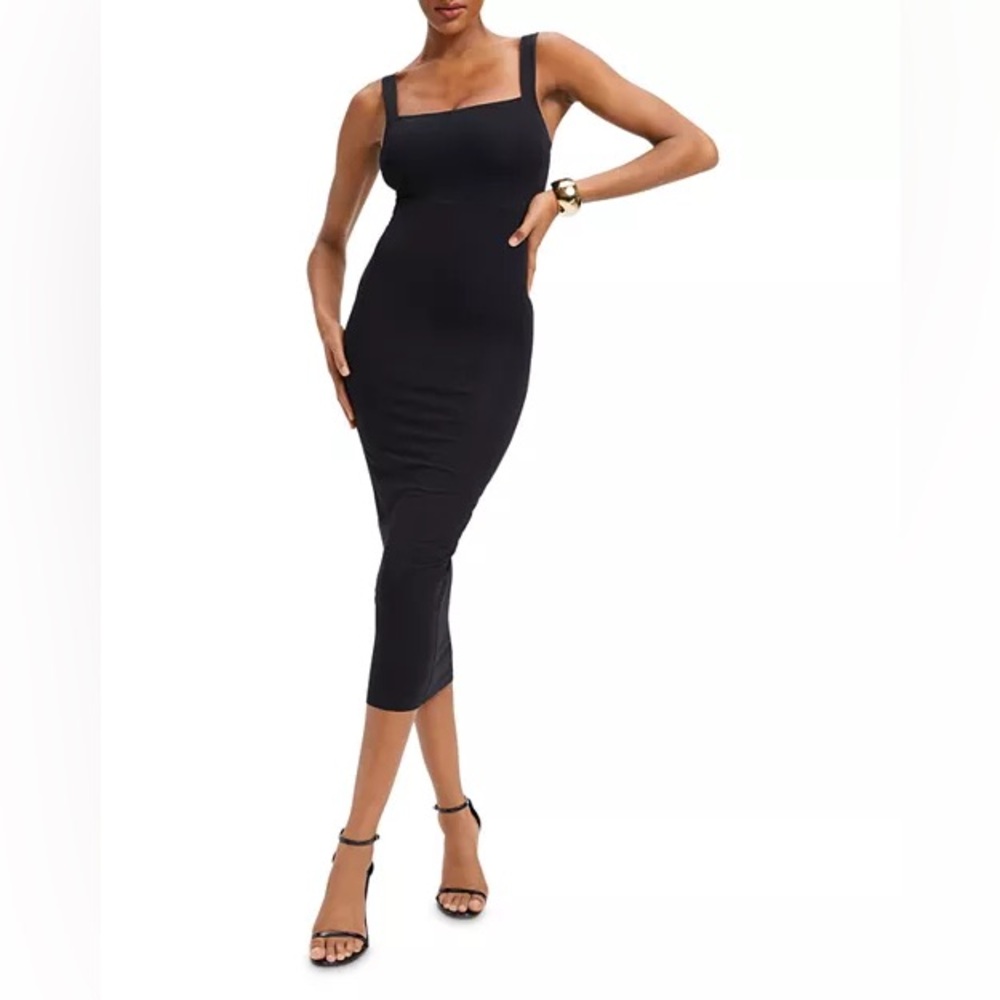 Good American Tank Dress 90s Square Neck Sleeveless Black Classic Stretch 622